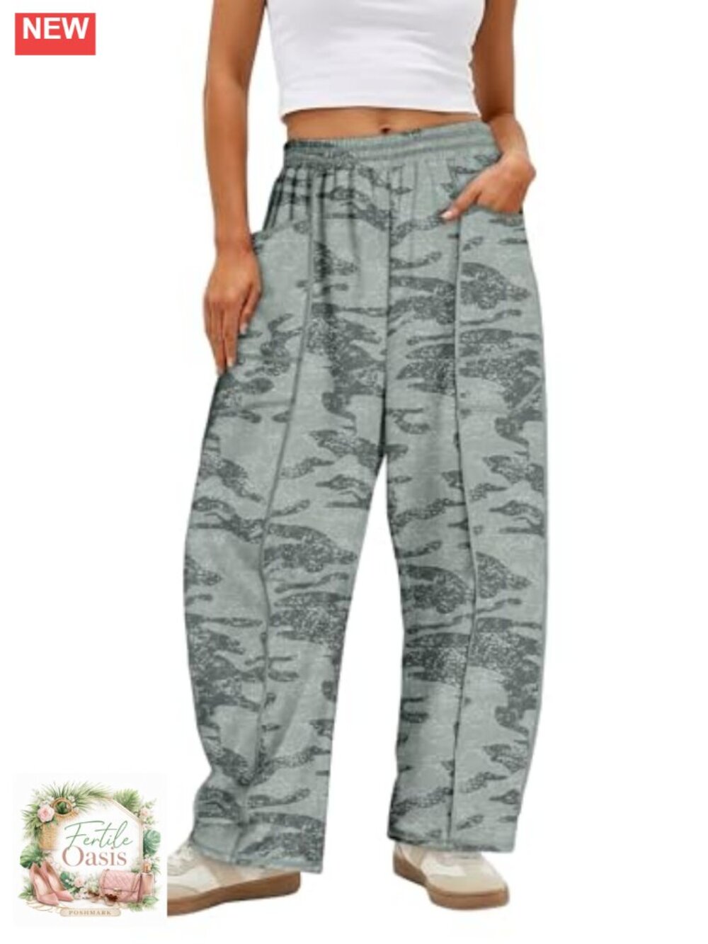 Barrel Leg Sweatpants Women with Pockets Polyester Blend Loose Fit